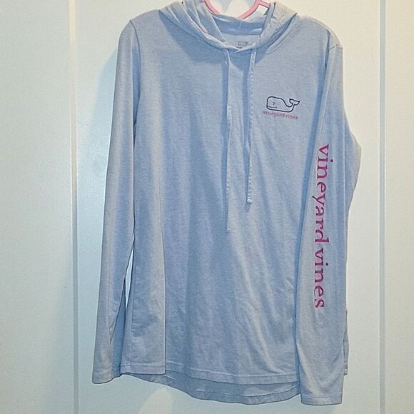Vineyard Vines Hoodie Tee Shirt Blue Pink Long Sleeve Edgartown Lightweight XS - Picture 1 of 6